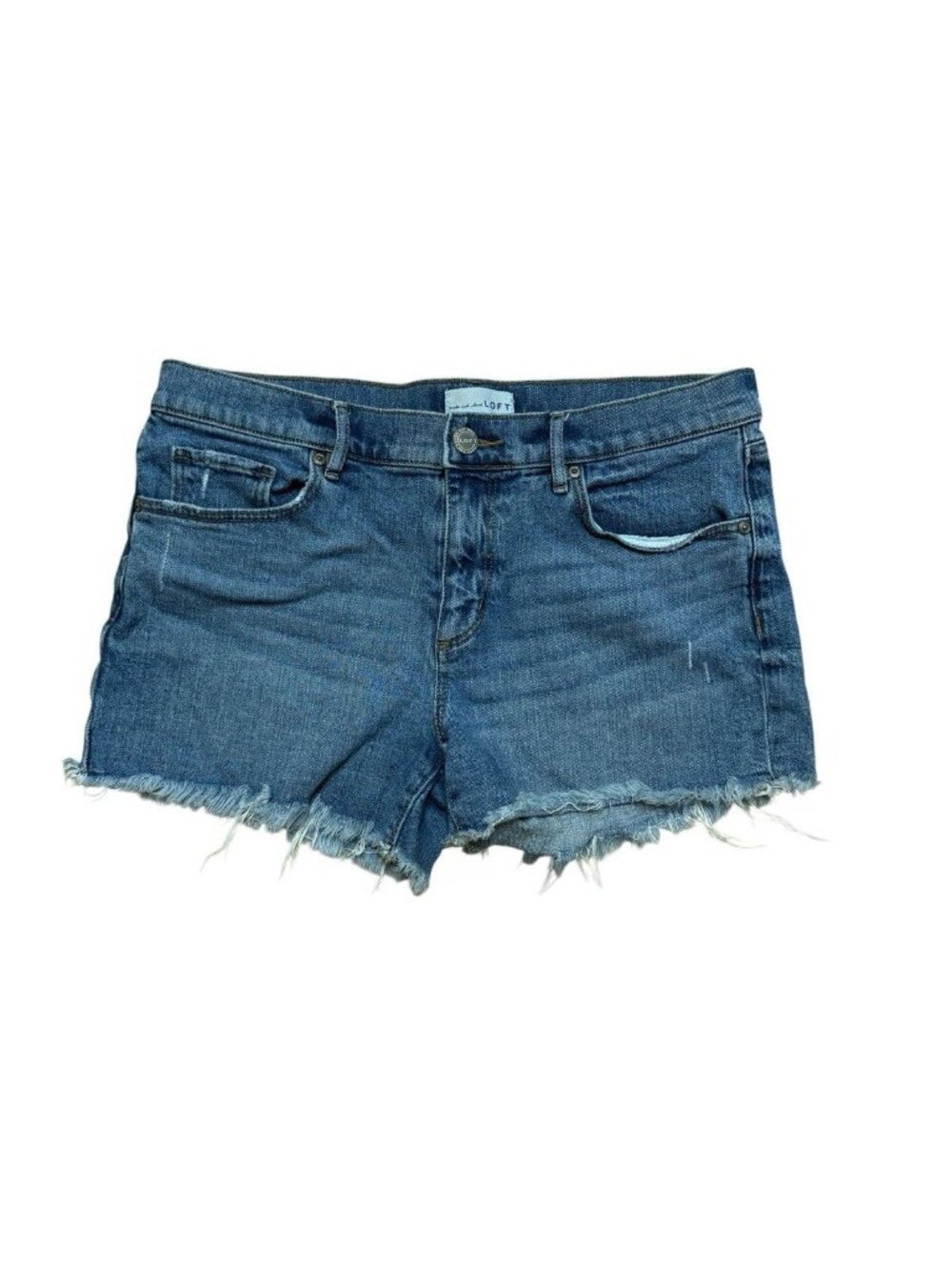 LOFT Denim Shorts Raw Hem Mid Rise Blue Size 28 Cutoff Stretch